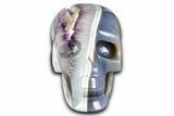 Realistic Polished Banded Agate Skull with Amethyst Crystal Pocket #378654-1